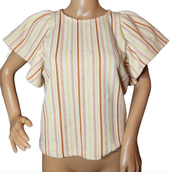 NWT Madewell Textured Flutter-Sleeve stripe top. - Picture 1 of 16